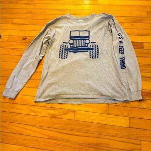 Gray and Blue Long Sleeve Tee with Graphic Design Large